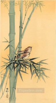  Koson Pintura al %C3%B3leo - gorriones en el árbol de bambú Ohara Koson Japonés
